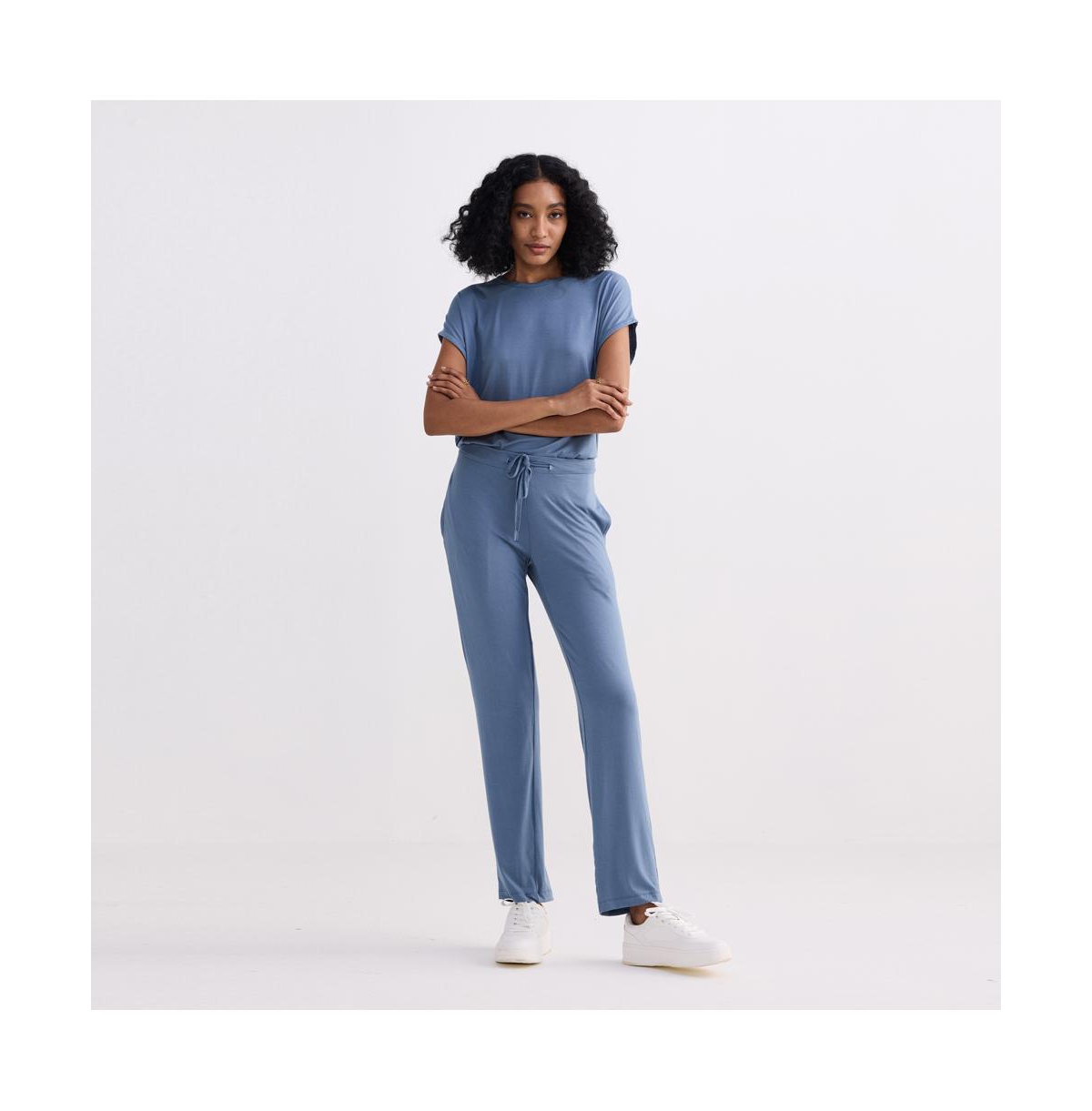 Wide Leg Pant in Blue - Blue