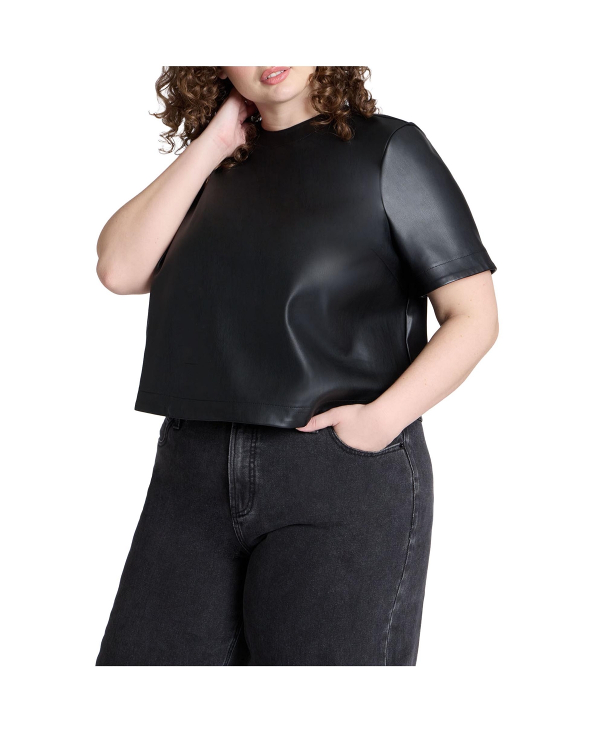 Women's Boxy Faux Leather Top - Black onyx