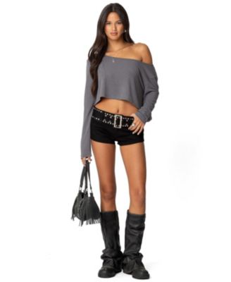 Women's Studded Belt Denim Micro Shorts