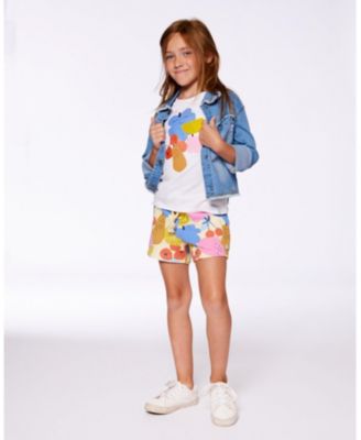 Big Girls Printed French Terry Short Fruits On Yellow Background