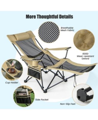 Camping Lounge Chair with Detachable Footrest Adjustable Backrest