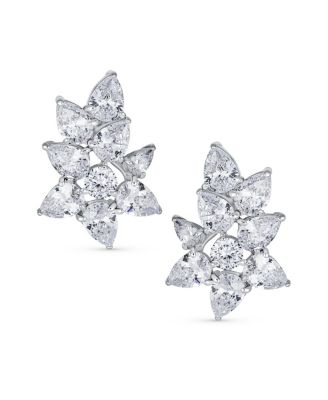 Elegant Marquise Leaf CZ Clip-On Earrings s and Proms Silver Plated