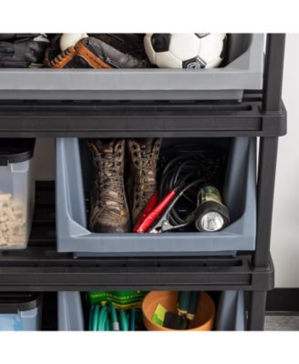 USA Medium Stackable Storage Bins Open Front, Heavy Duty Garage Organization, Gray 3Pack