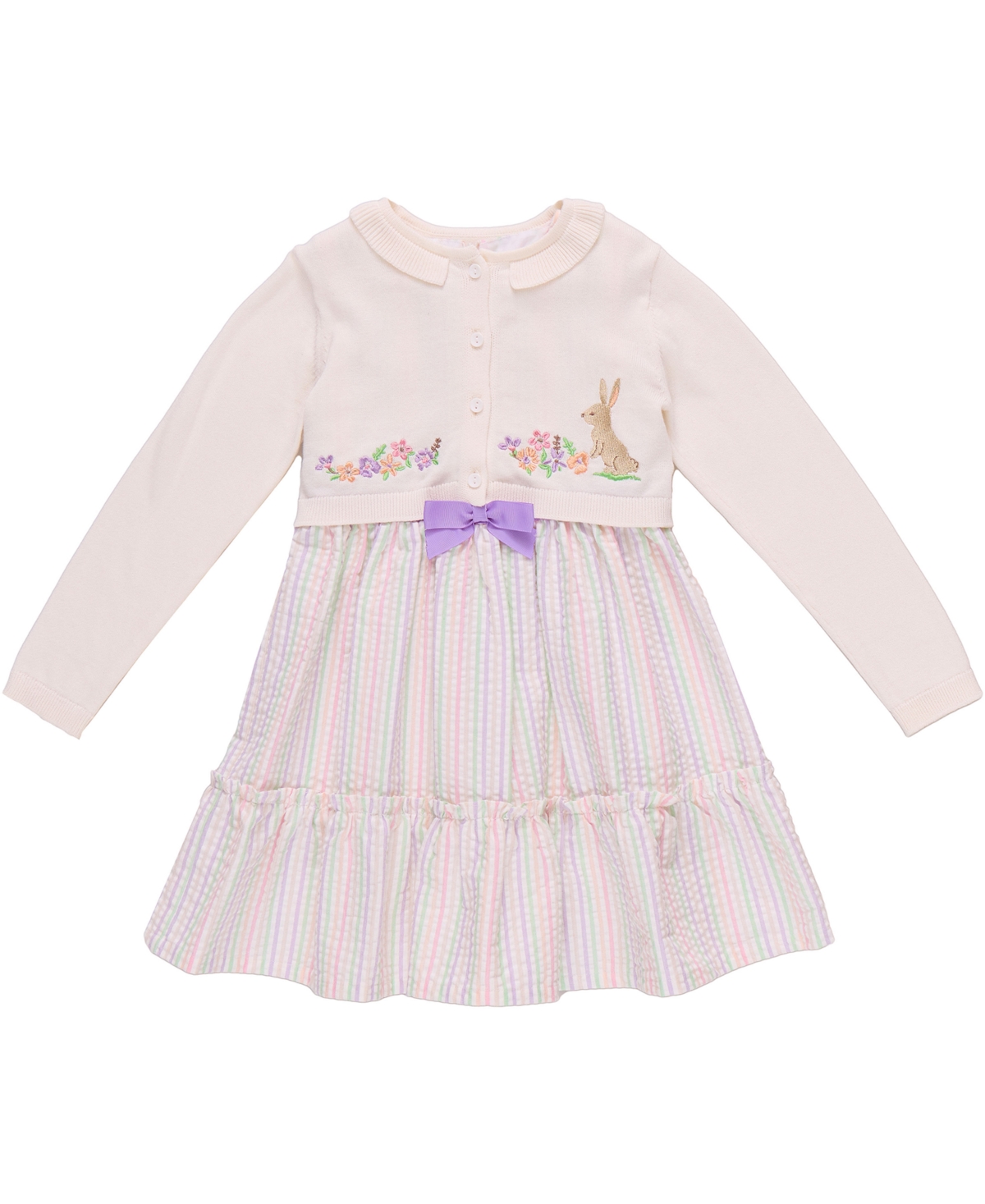 Shop Bonnie Jean Toddler Girls Intarsia Bunny Sweater And Seersucker Dress In Multicolor