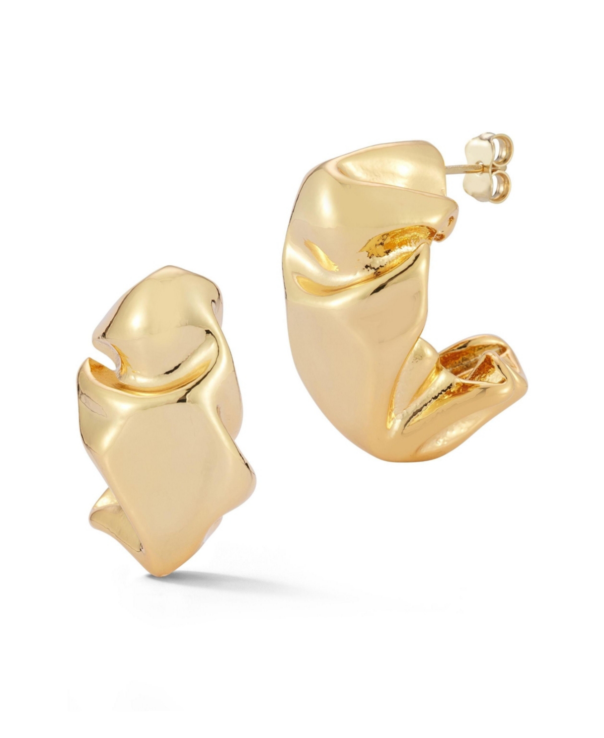 Rhodium Plated Sculptural Hoop Earrings - Silver
