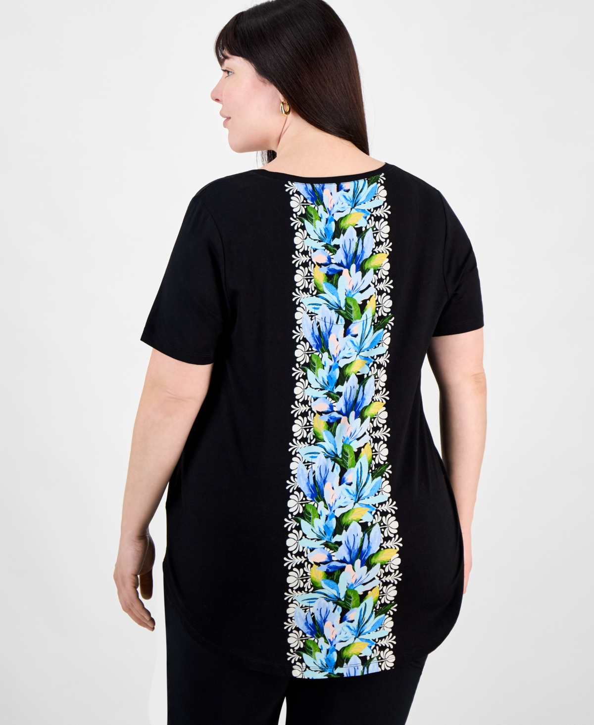 Jm Collection Plus Size V-neck Short-sleeve Top, Exclusively At Macy's In Deep Black