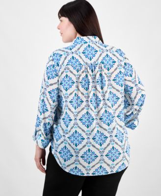 Plus Size Embellished-Placket Button-Front Shirt