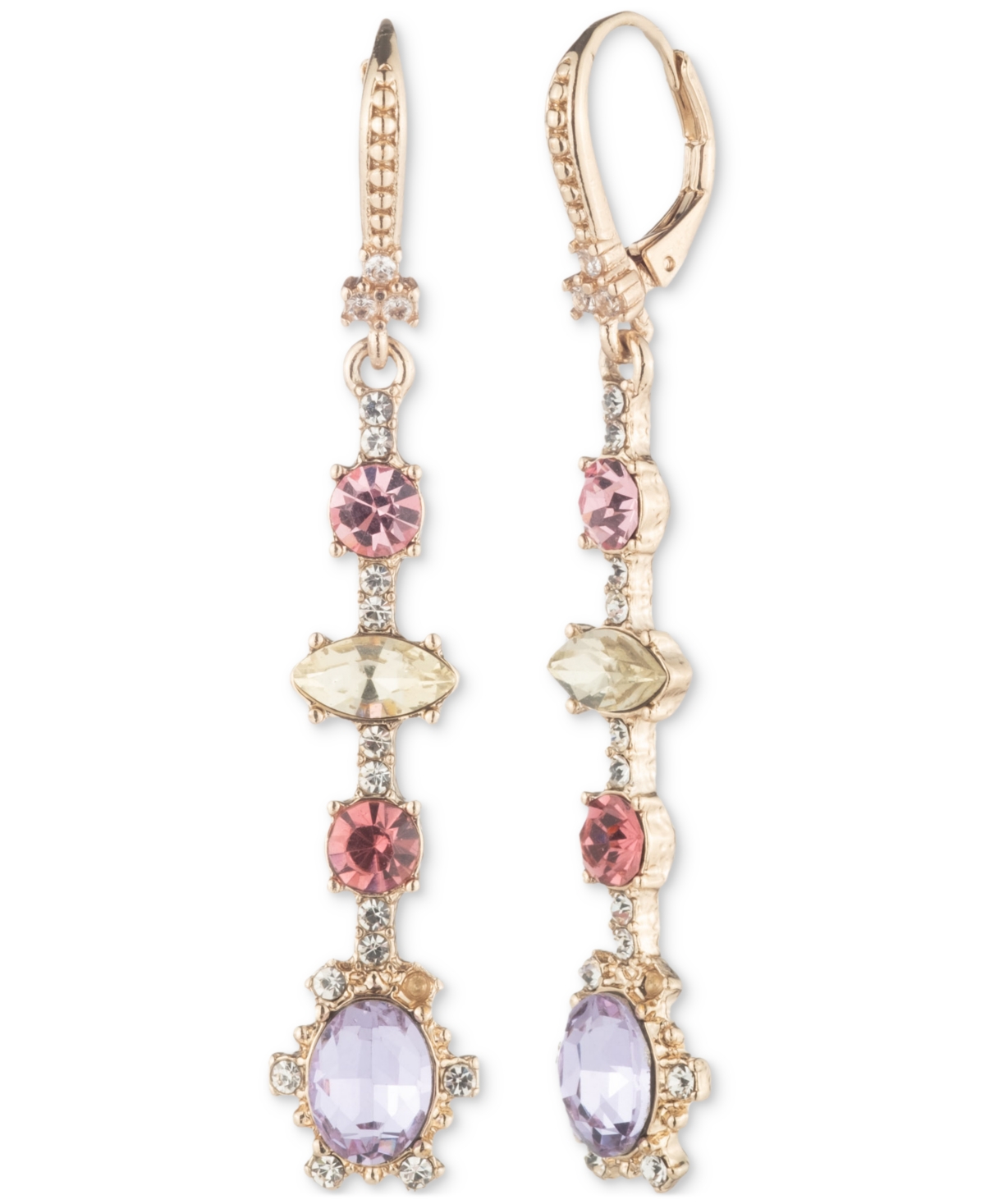MARCHESA GOLD-TONE MIXED CRYSTAL LINEAR DROP EARRINGS 