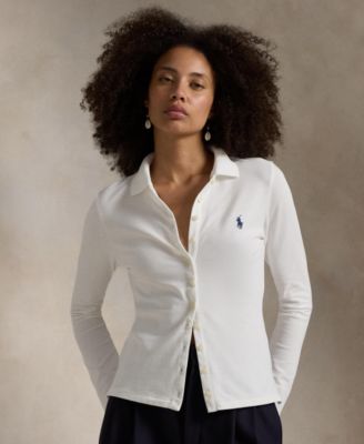 Women's Buttoned-Placket Long-Sleeve Polo Shirt