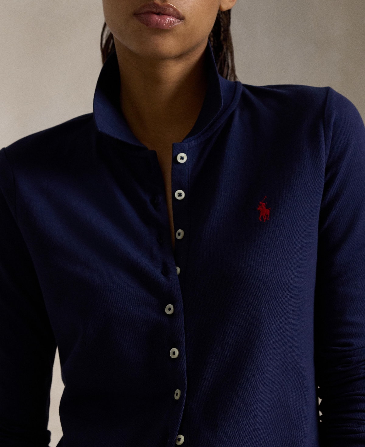 Polo Ralph Lauren Buttoned-placket Long-sleeve Polo Shirt In Newport Navy