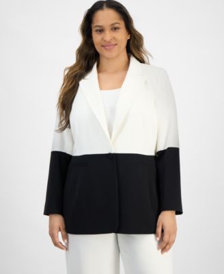 Tahari ASL - Plus Size Colorblocked Button Blazer