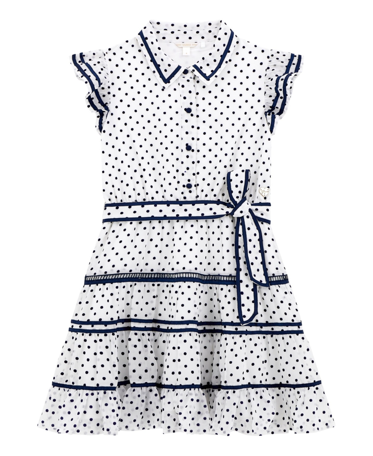Guess Big Girl Chiffon Belted Short Sleeve Dress In Blue