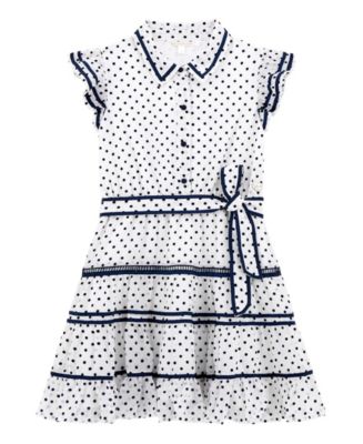guess blue polka dot dress Big Girl Chiffon Belted Short Sleeve Yennefer's Character From The 2024.8.31 Color:Cubana