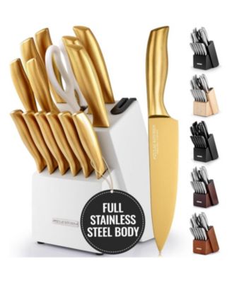 15 Piece Stainless Steel Knife Set with Block and Sharpener