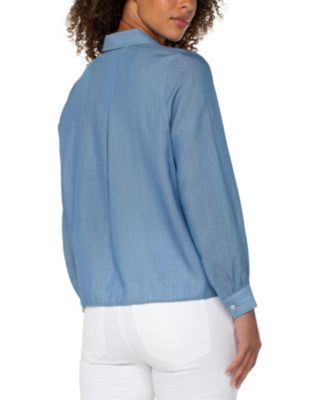 Women's Long Sleeve Pintuck Woven Top