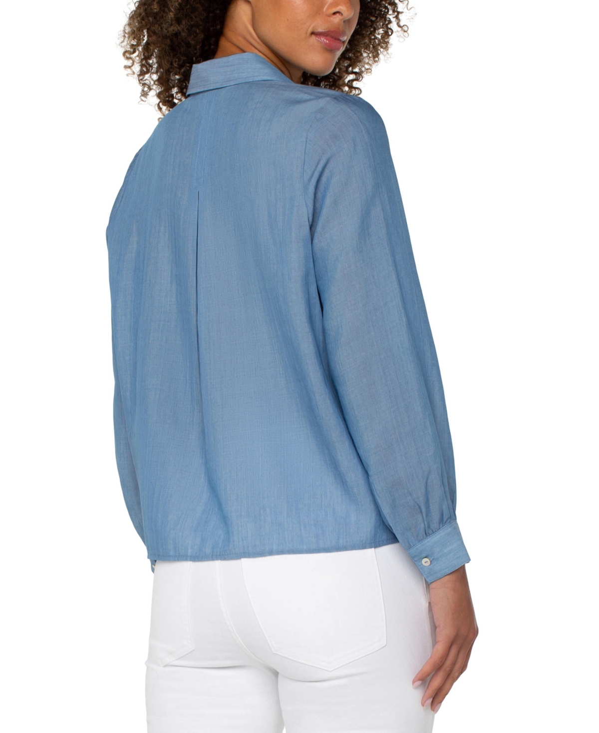 Liverpool Los Angeles Petite Long-sleeve Popover Woven Blouse In Bridgeton Light
