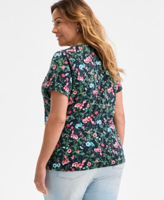 Plus Size Printed Scoop-Neck Top, Exclusively at Macy's