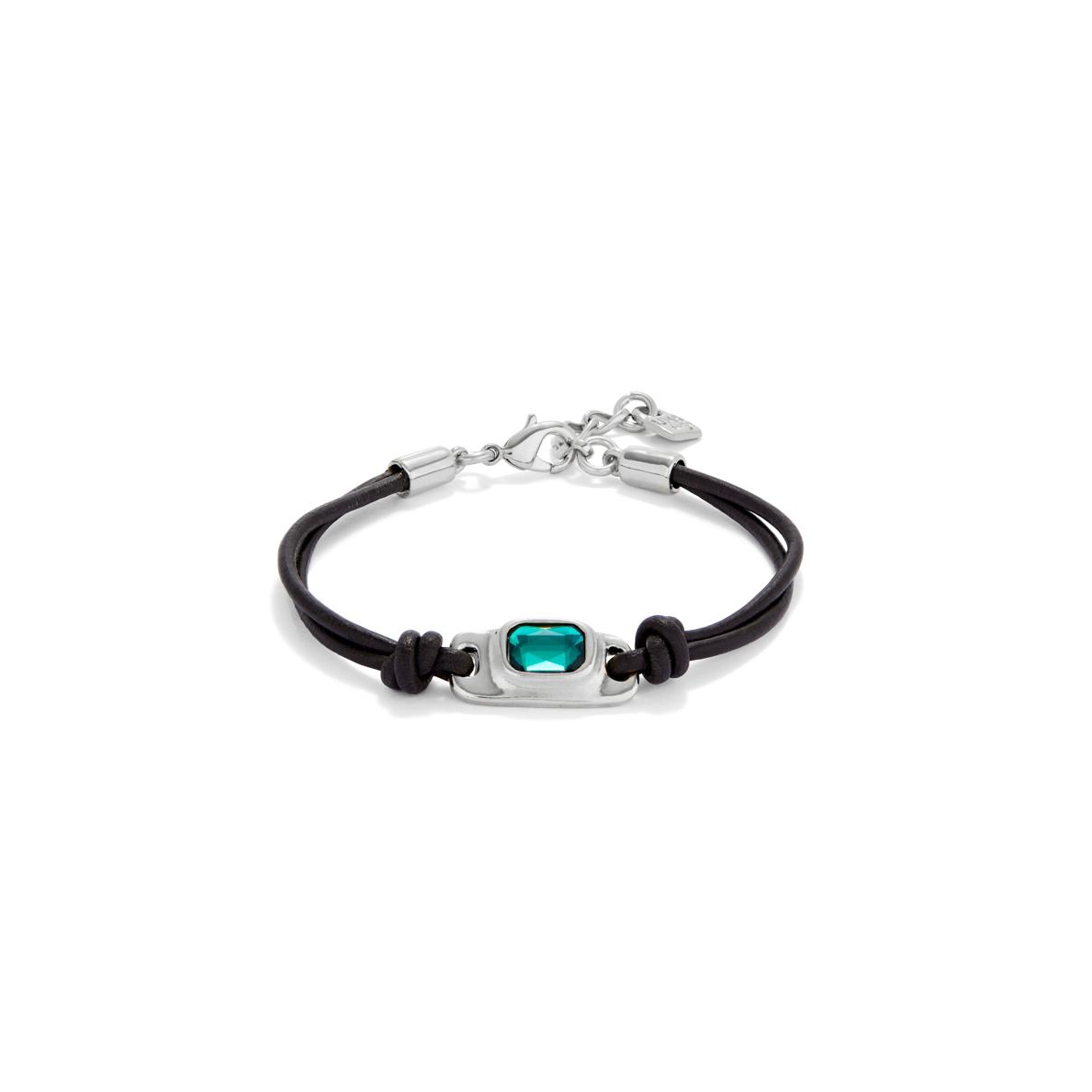 Unode50 Green Crystal Leather Bracelet In Silver