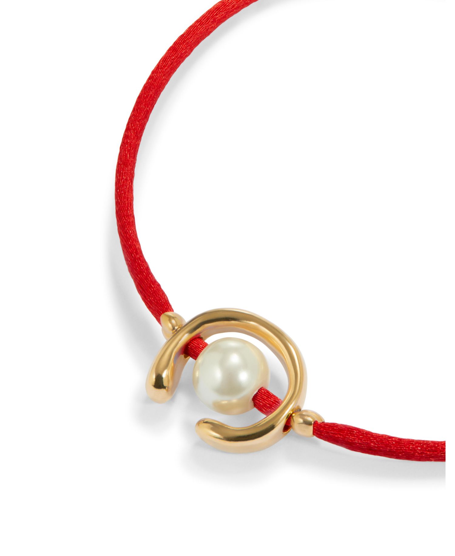 Red Thread Cultivated Pearl Leather Bracelet