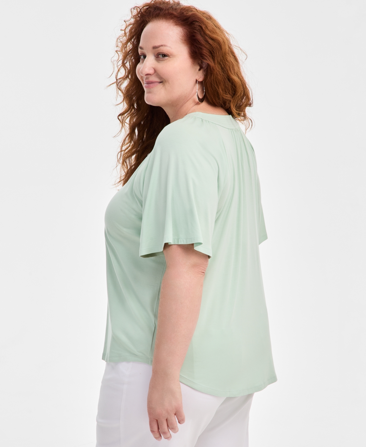 Style & Co Plus Size Flutter-sleeve Top, Exclusively At Macy's In Enchant Mint
