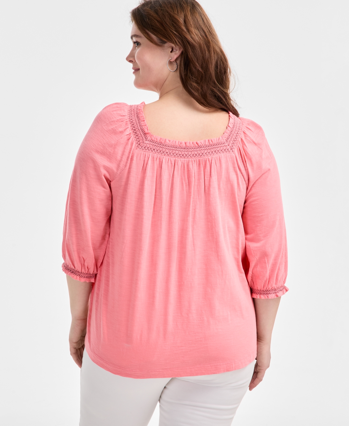 Style & Co Plus Size 3/4-sleeve Top, Exclusively At Macy's In Salmon Rose