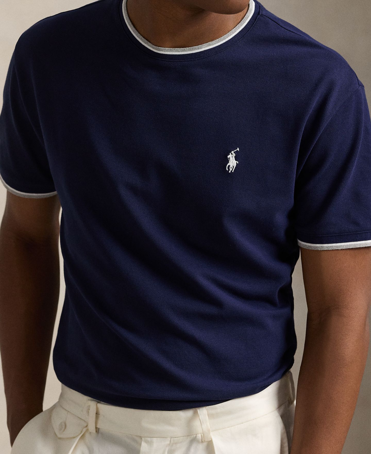 Мужская футболка Polo Ralph Lauren Classic-Fit Stretch Mesh, цвет: Тёмно-синий / Белый — фото 3