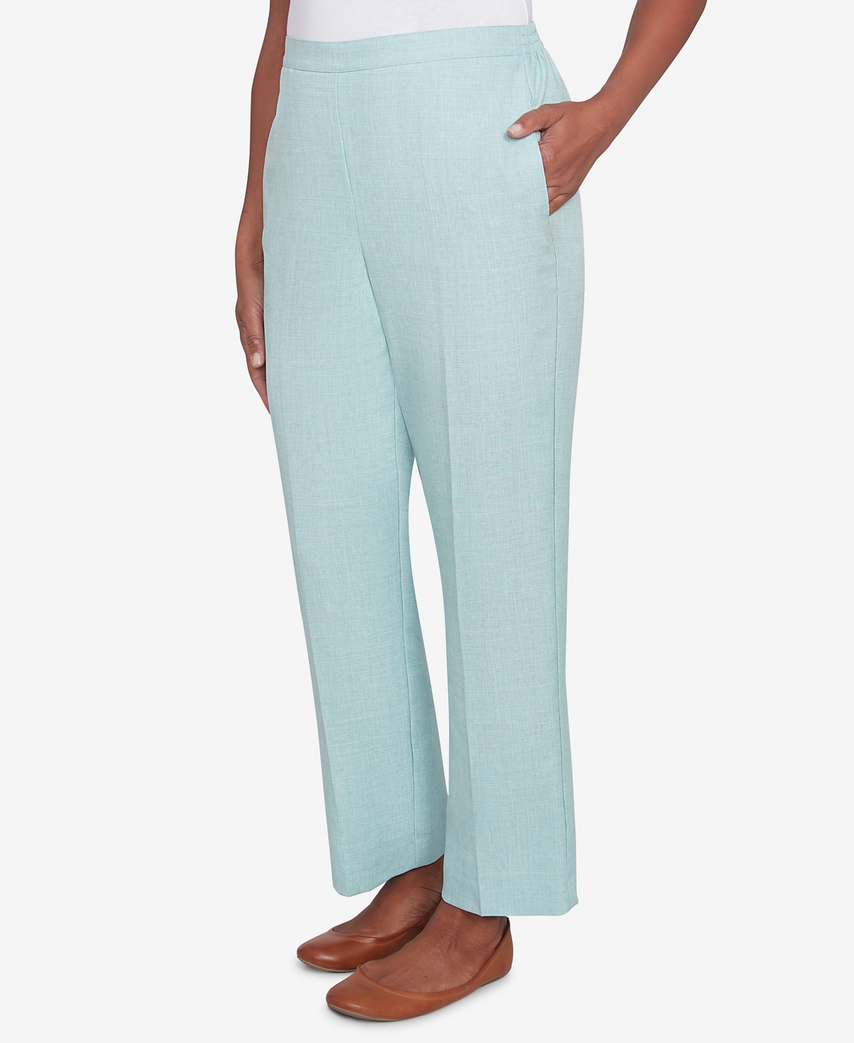 Alfred Dunner Petite Kensington Gardens Relaxed Linen Medium Length Pants In Pistachio