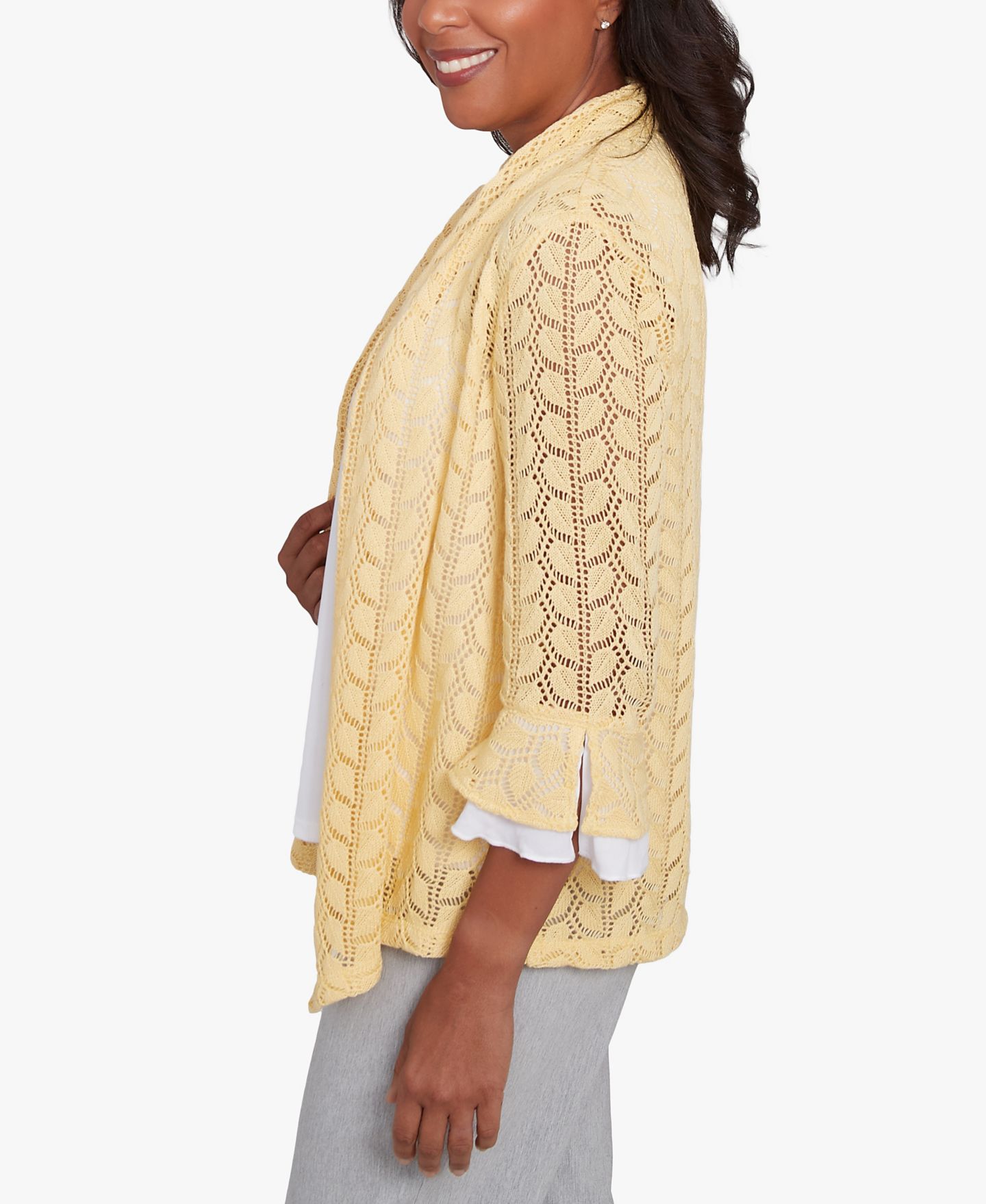 Женский топ Alfred Dunner Dress Code Two in One Pointelle Knit with Necklace, цвет: Buttercup — фото 3