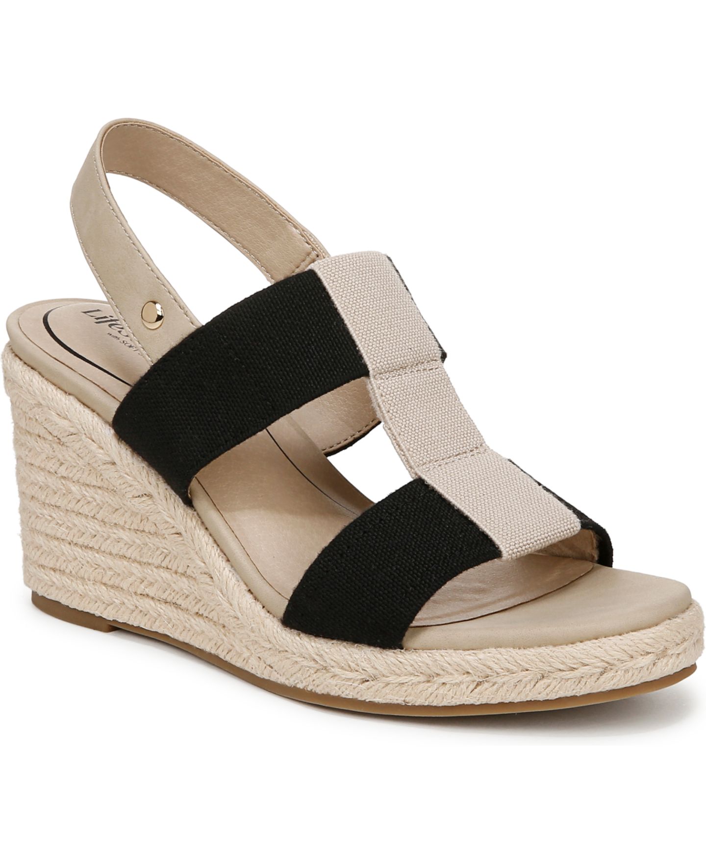 Женские сандалии LifeStride Tallulah Espadrille Wedge, цвет: Чёрный / Натуральный — фото 1