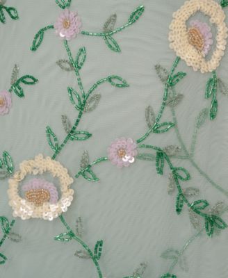 Women's Bead Flutter-Sleeve Midi Mesh Dress