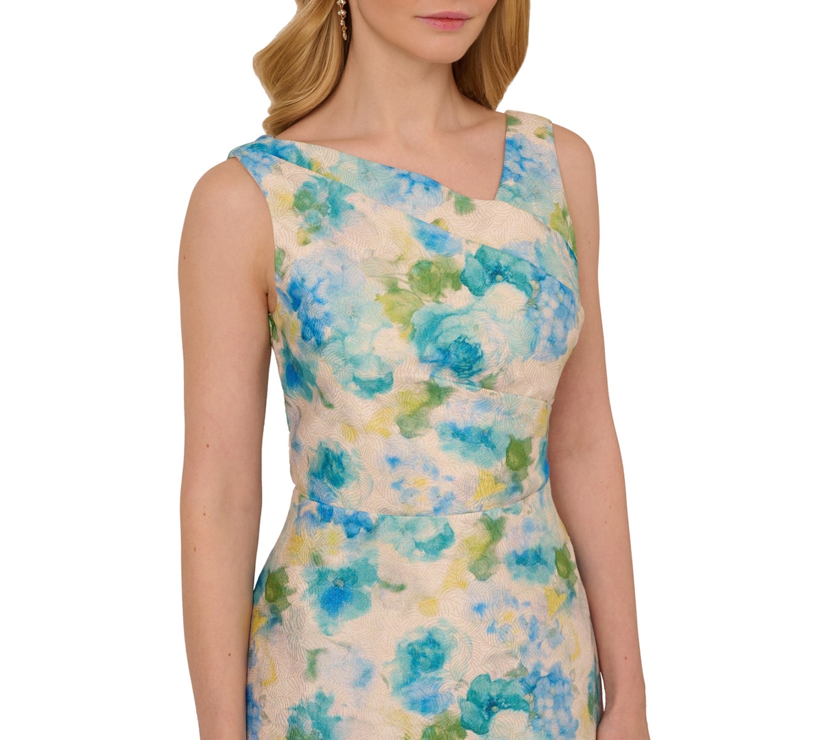 ADRIANNA PAPELL WOMEN'S JACQUARD ASYMMETRIC-NECK DRESS 