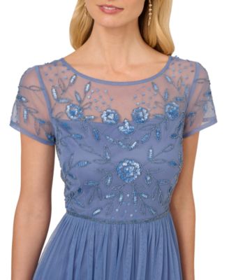 Women's Boat-Neck Beaded Mesh Dress