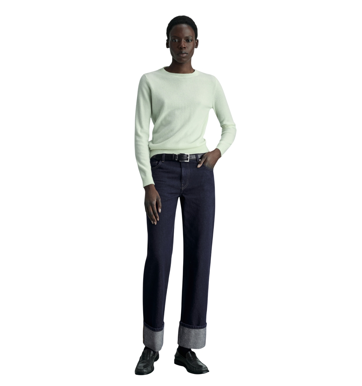 Mango Women's Cuffs Detail Rinse Wash Jeans - Open Blue