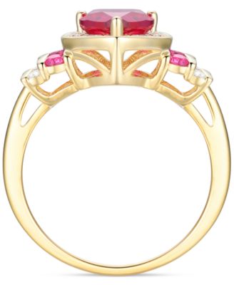 Lab Grown Ruby (1-1/2 ct. t.w.), White Sapphire (1/4 ct. t.w.) & Diamond Accent Heart Ring in 14K Gold Over Sterling Silver