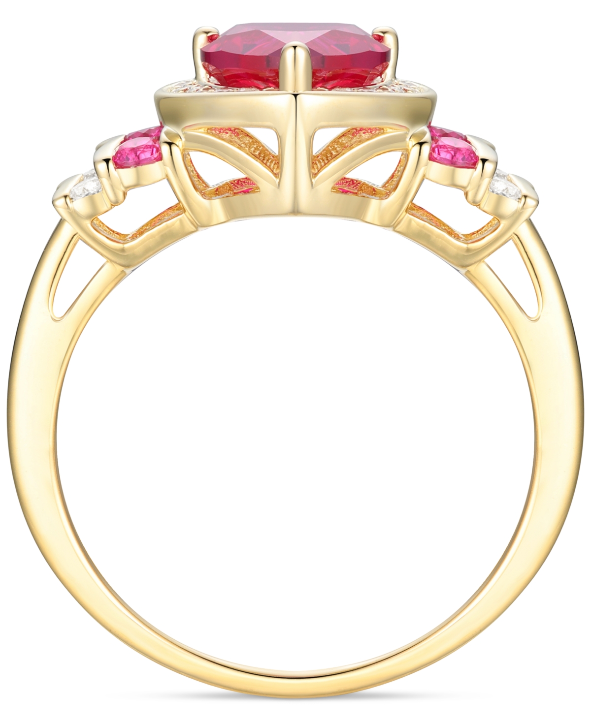Macy's Lab Grown Ruby (1-1/2 Ct. T.w.), White Sapphire (1/4 Ct. T.w.) & Diamond Accent Heart Ring In 14k Go In 14k Gold Over Sterling Silver