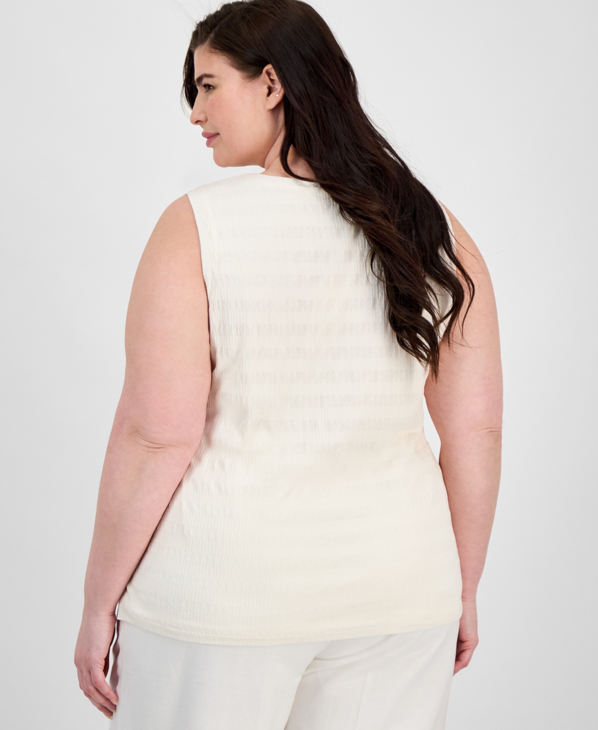 Anne Klein Plus Size Pucker-wave Knit Sleeveless Top