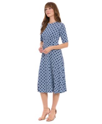 London Times - Petite Printed Short-Sleeve Midi Dress