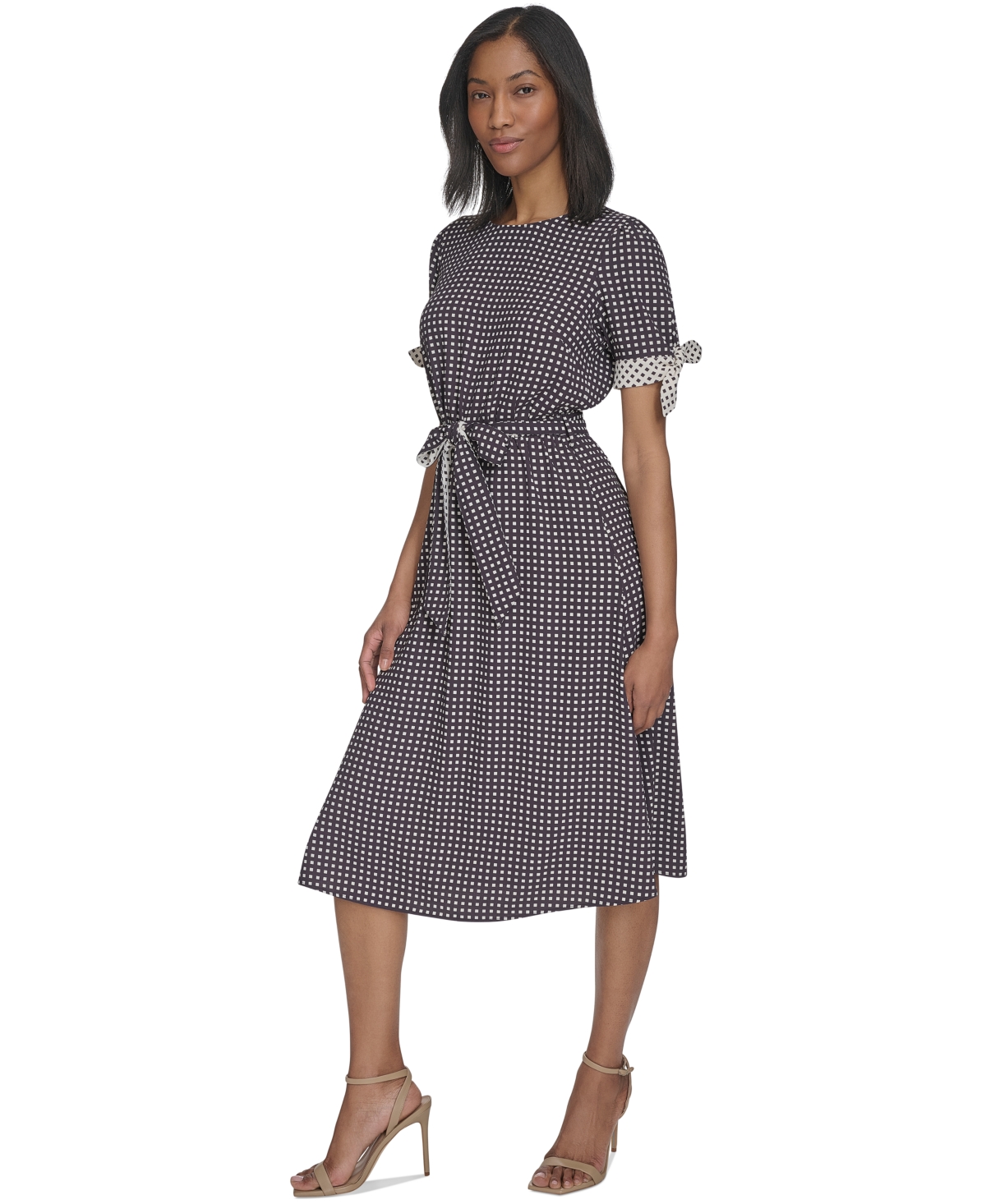 HALSTON WOMEN'S BELTED FIT & FLARE TIE-WAIST MIDI DRESS 