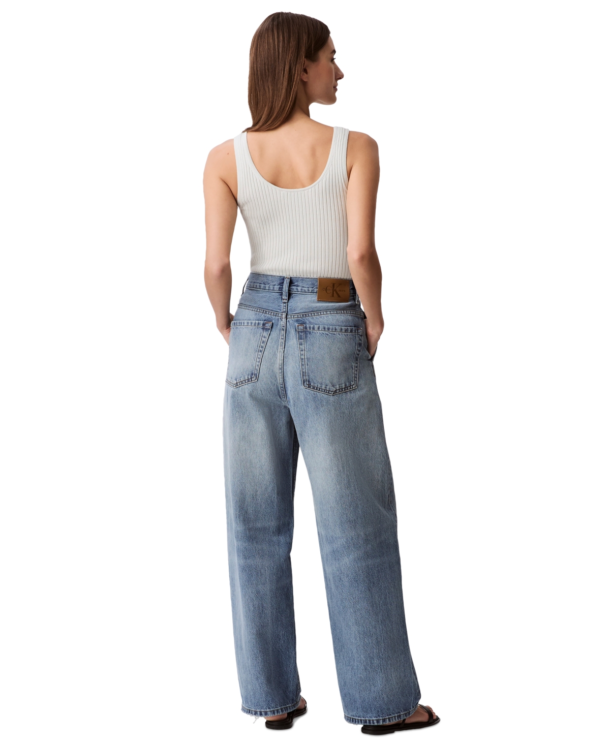 Shop Calvin Klein Jeans Est.1978 Women's High Rise Barrel-leg Rigid Jeans In Gold Dust