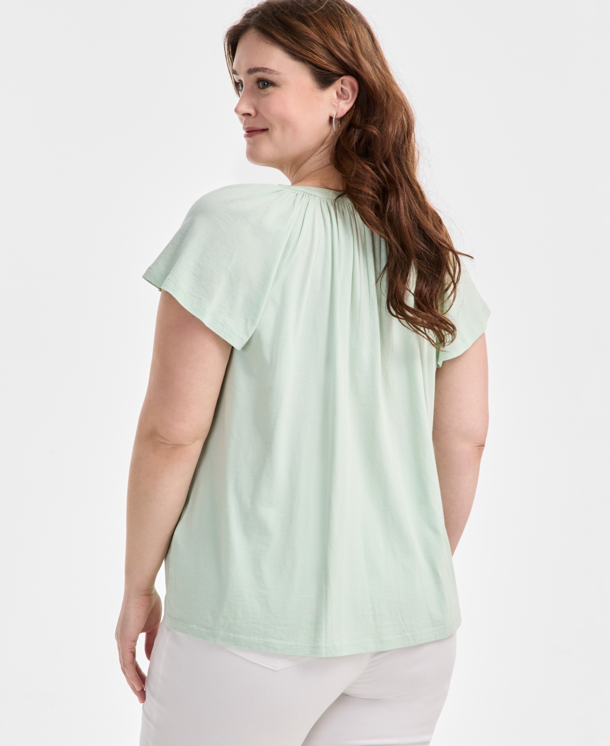 Style & Co Plus Size Flutter-sleeve Top, Exclusively At Macy's In Enchant Mint