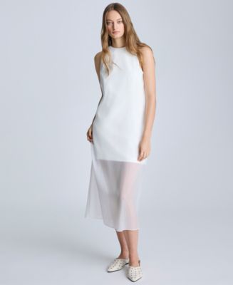 knee length dresses for ladies Modern Elegance: Off-the-Shoulder Midi Dress with Sheer Overlay – John Paul  Ataker main image 1