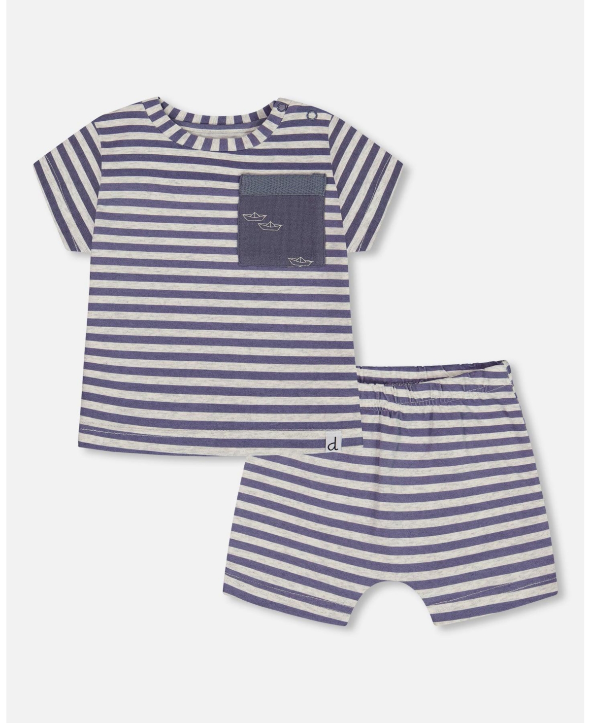 Deux par Deux Baby Boys Cotton Short Sleeve Top And Short Set Striped Navy