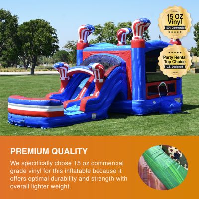 American Boxing Commercial Grade Bounce House Water Slide with Pool for Kids and Adults (with Blower), Basketball Hoop, Wet Dry Combo, Outdoor, Big Inflatable, Birthday Party Rental
