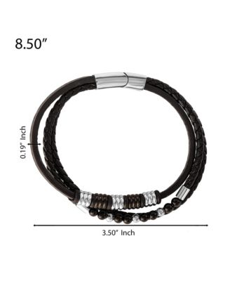 Stainless Steel Triple Row Black Cord Bracelet - 8.25"