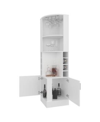 Page Corner Bar Cabinet with Wine Storage and Glass Rack, White
