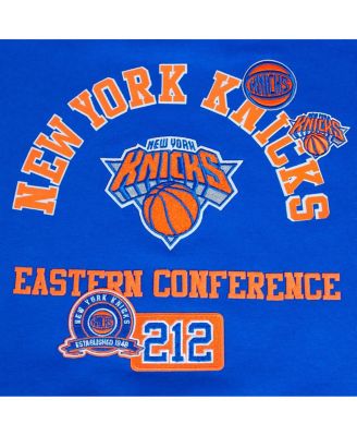 Women's Blue New York Knicks Area Code Cropped Pullover Sweatshirt