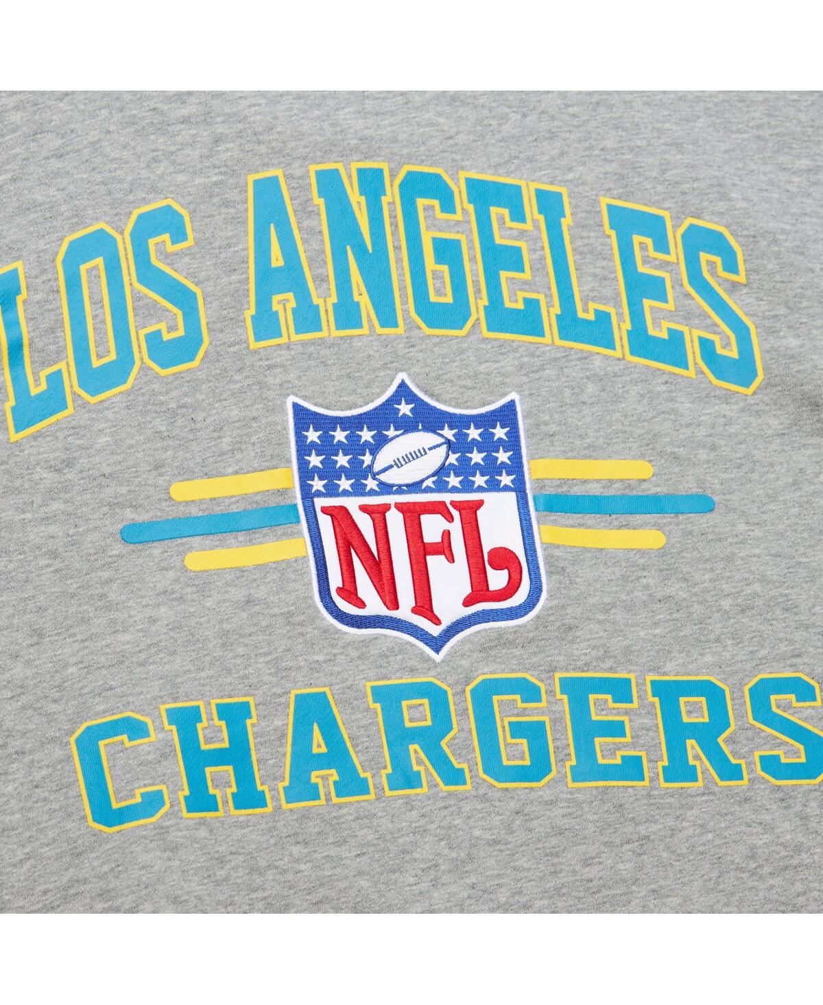 Mitchell & Ness Men's Heather Gray Los Angeles Chargers All Over 4.0 Vintage Logo Pullover Sweatshirt In Heather Gray