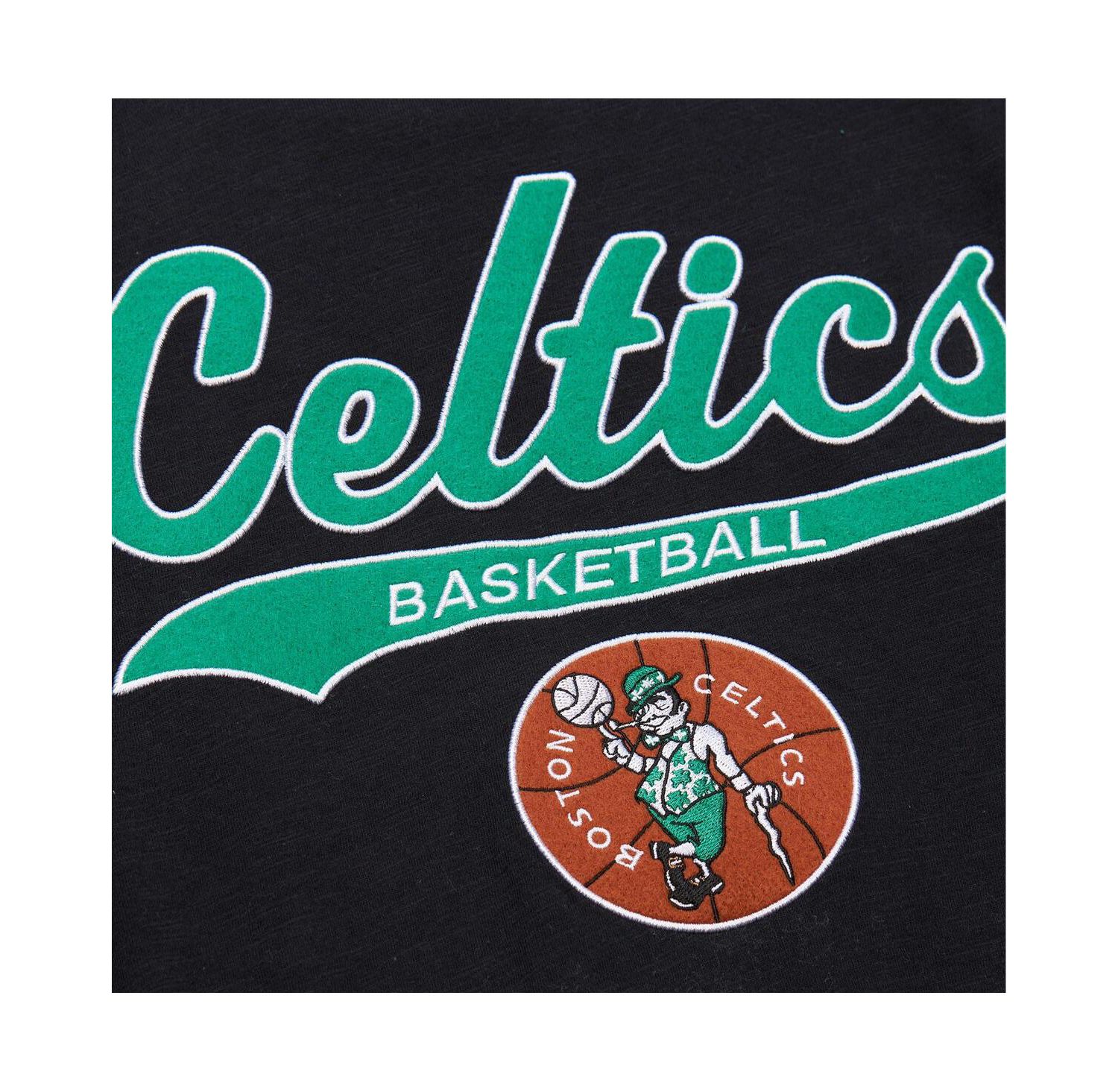 Men's Black Boston Celtics Hardwood Classics Felt Applique Slub T-Shirt