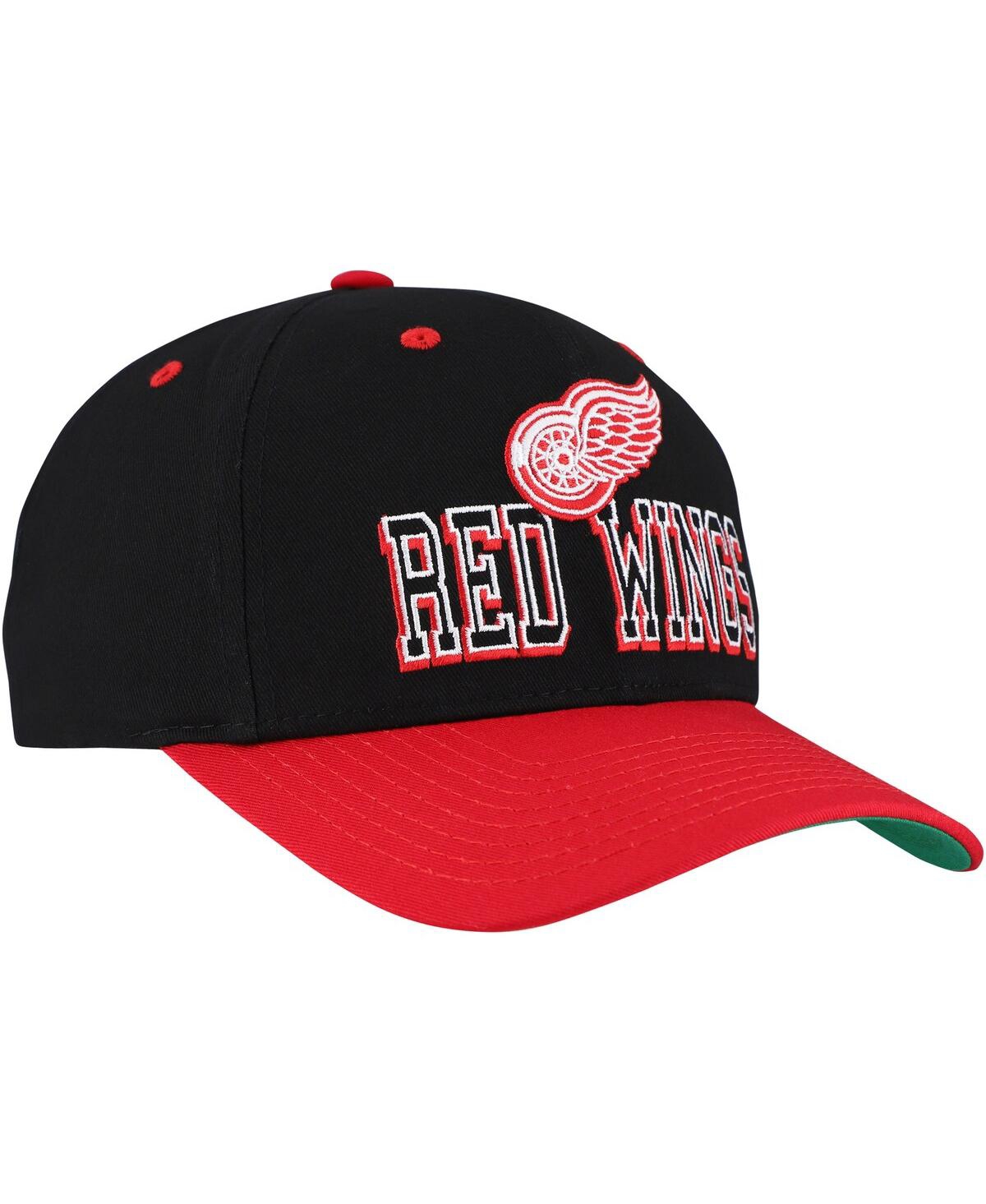 Mitchell & Ness Men's Black/red Detroit Red Wings Backside Script Two-tone Pro Crown Adjustable Hat In Black,red