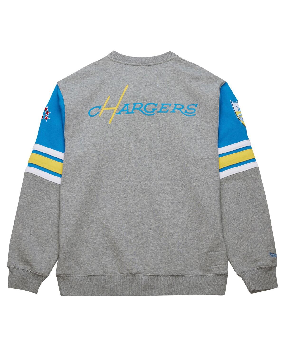 Mitchell & Ness Men's Heather Gray Los Angeles Chargers All Over 4.0 Vintage Logo Pullover Sweatshirt In Heather Gray